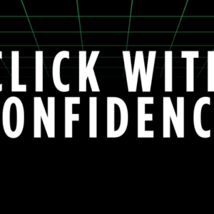 Digital banner with a black background and a green grid perspective pattern at the top. Large white text reads "CLICK WITH CONFIDENCE". The bottom right corner features the Carroll Technology & Innovation Council logo, which displays a green lightbulb icon containing a letter T.